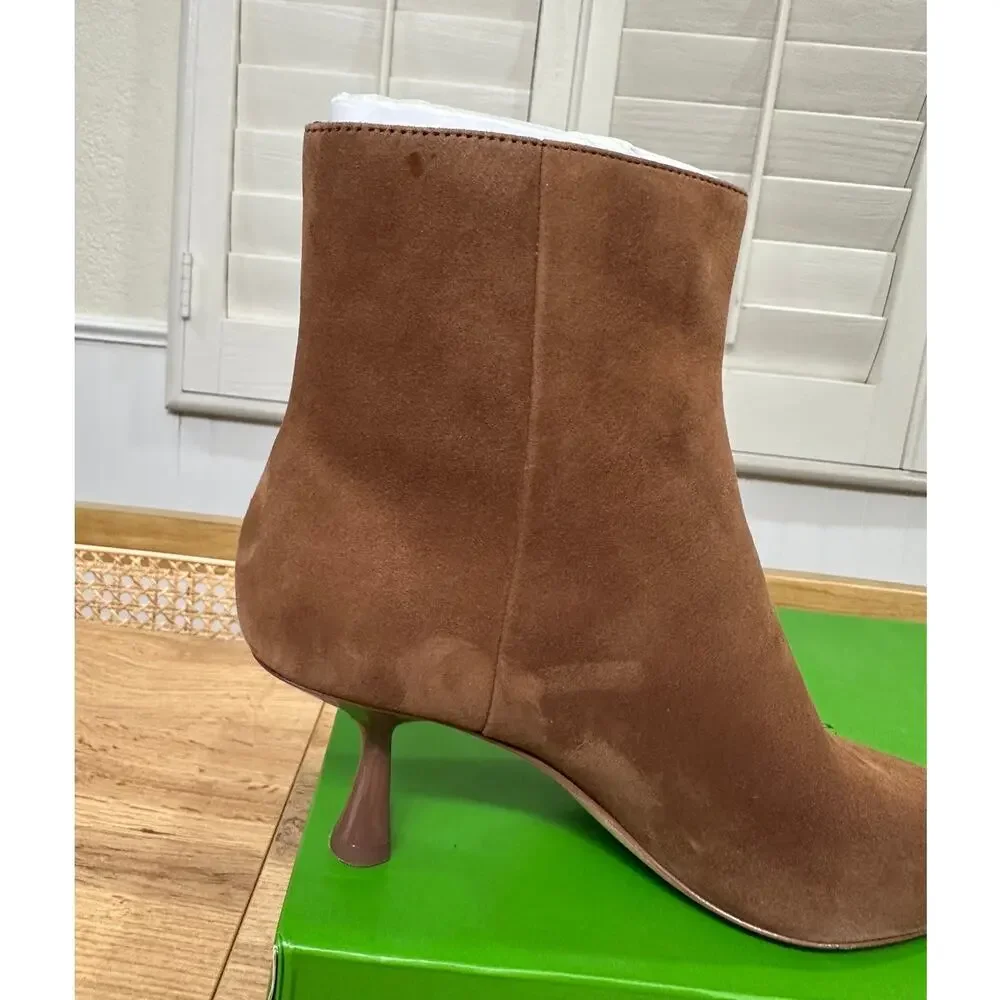Kate Spade Adele Bootie Hot Chocolate Suede 6.5 Pre-Loved Kitten Heel Pointy Toe